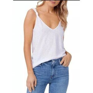 PAIGE Rylan double V-neck tank with knot straps in white cotton/modal jersey